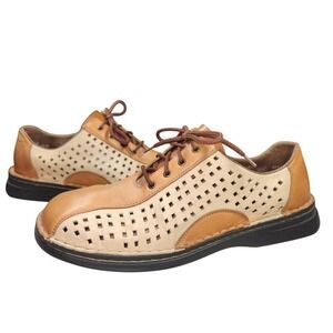 Rieker‎ Antistress Perforated Leather Oxford Shoes 40 Tan Cottage Boho Retro
